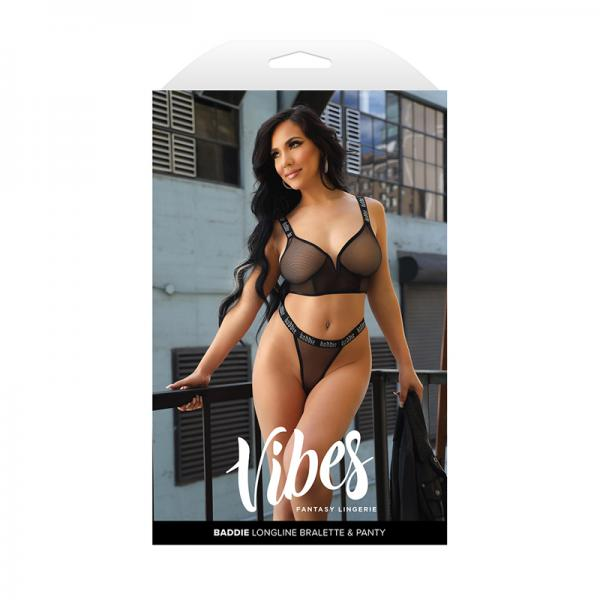 Longline Mesh Bralette and Panty with Silver Metallic Baddie Elastic
