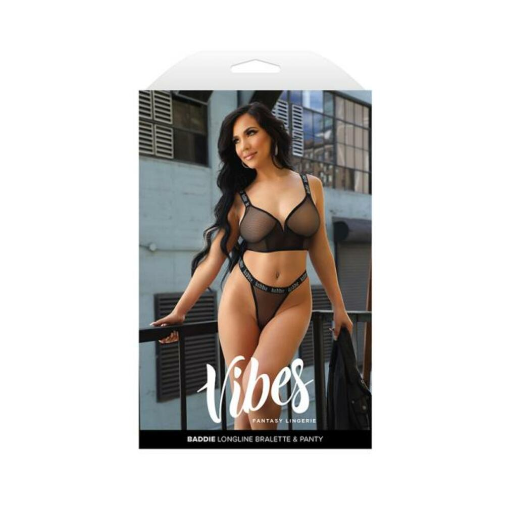 Longline Mesh Bralette and Panty with Silver Metallic Baddie Elastic