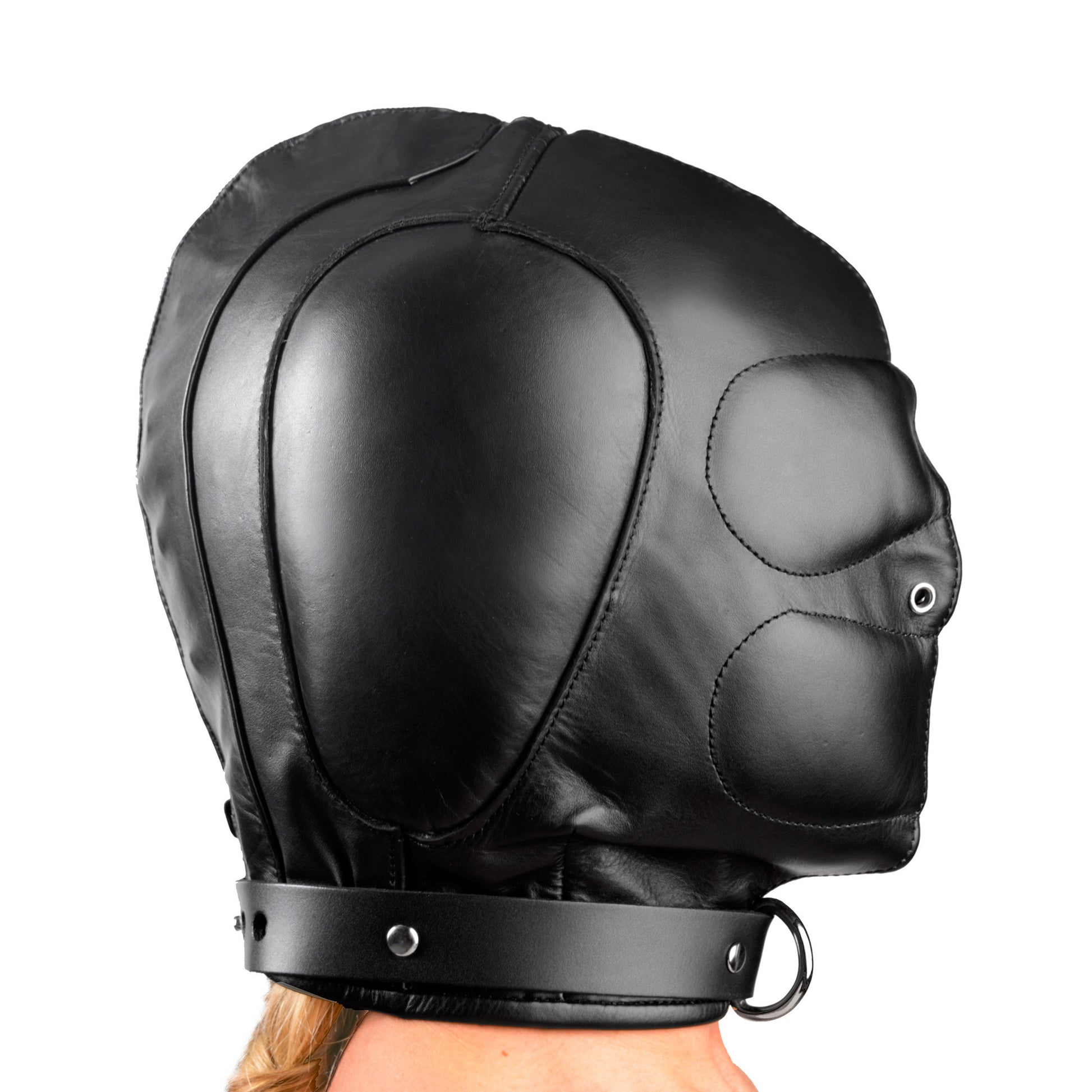 leather, hood, muzzle, gag, bdsm gear, bondage wear, fetish, submission, sensory deprivation