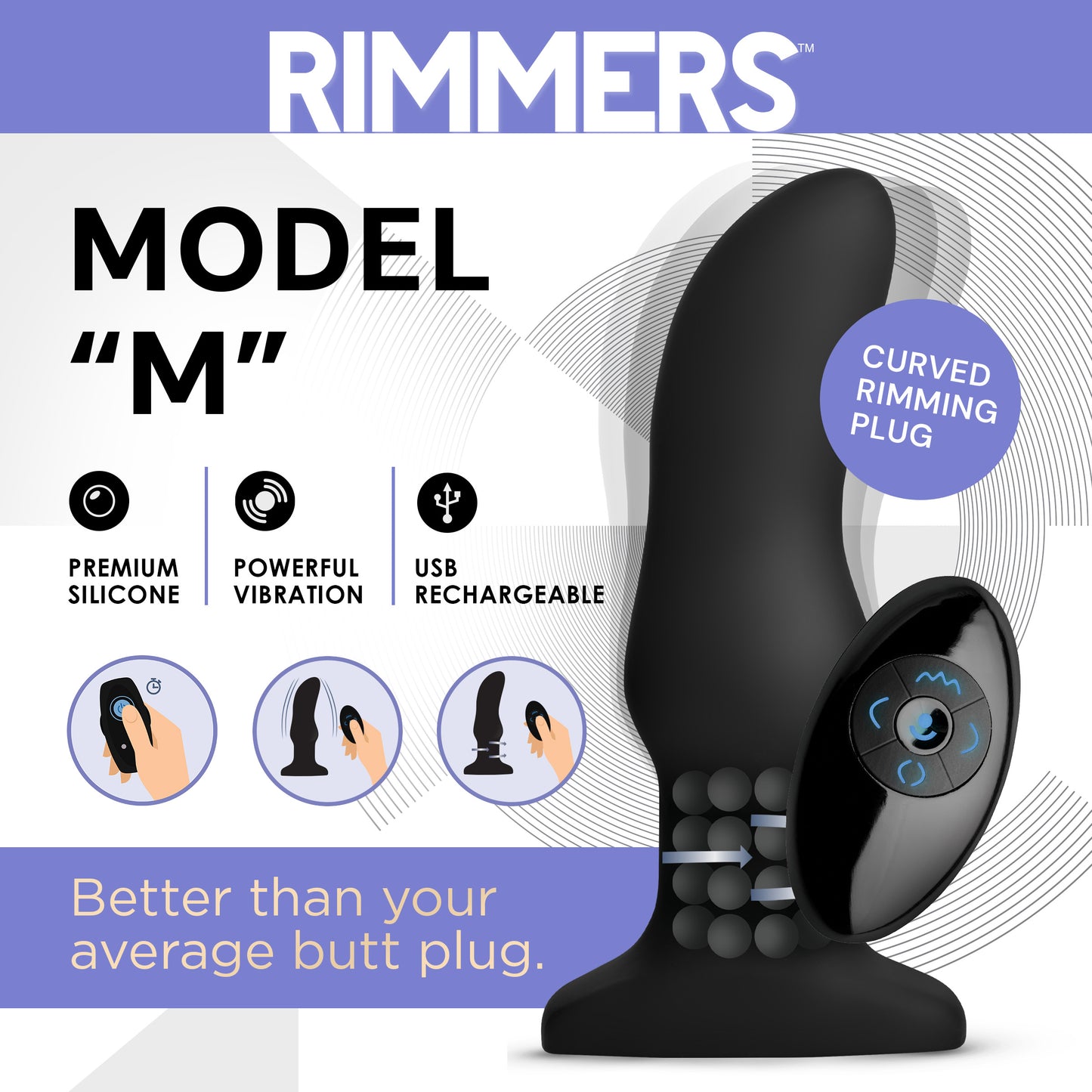 Rimmers Model M Curved Rimming Plug With Remote