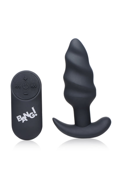 Remote Control 21x Vibrating Silicone Swirl Butt Plug - Black