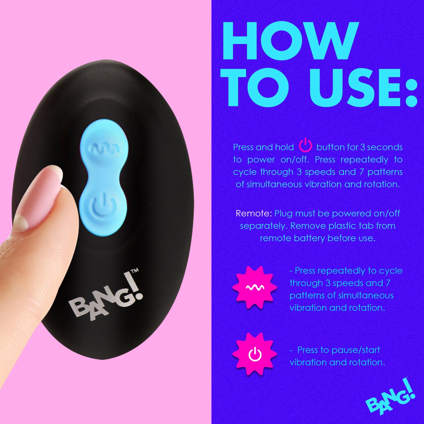 Rotating And Vibrating Silicone Butt Plug - Blue
