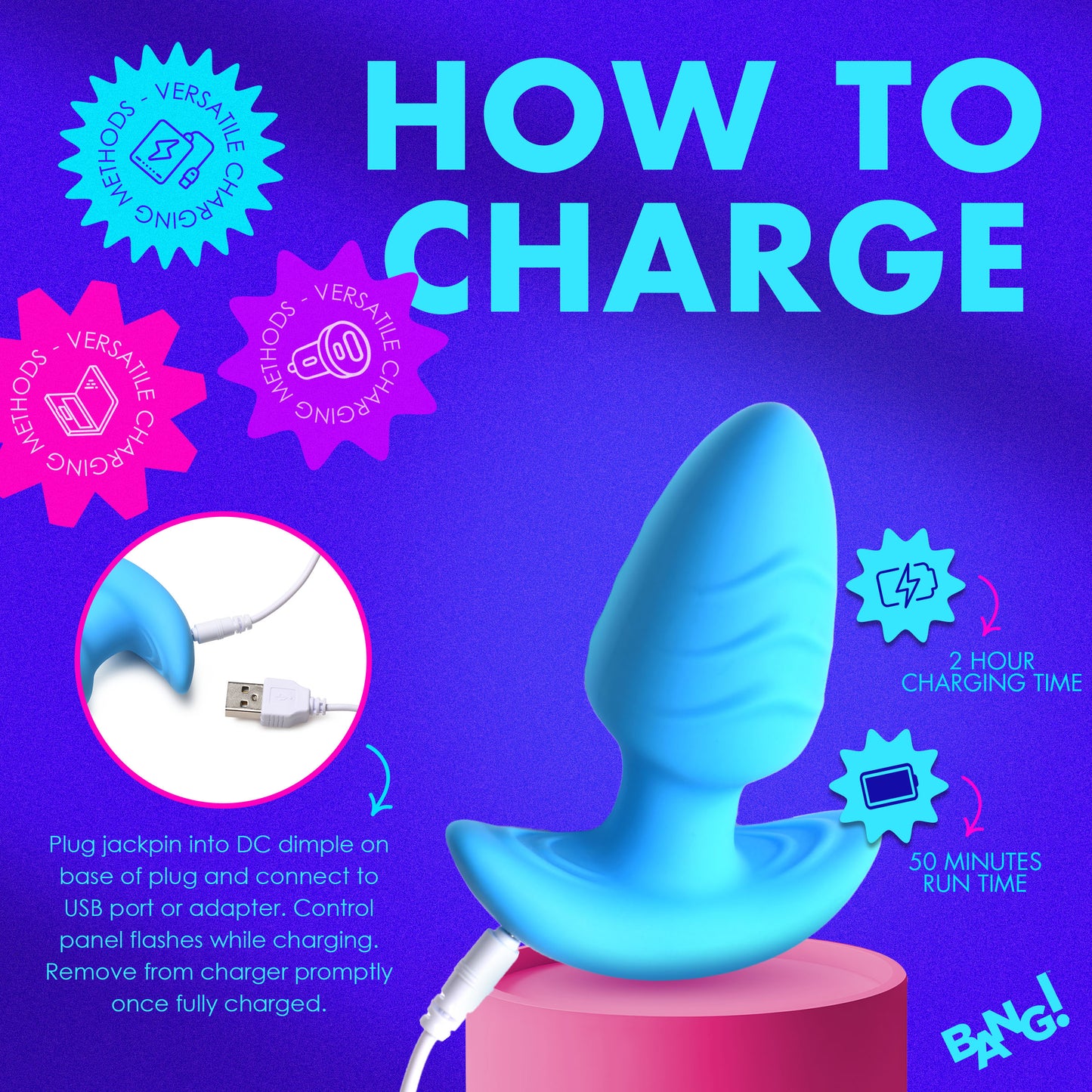 Rotating And Vibrating Silicone Butt Plug - Blue