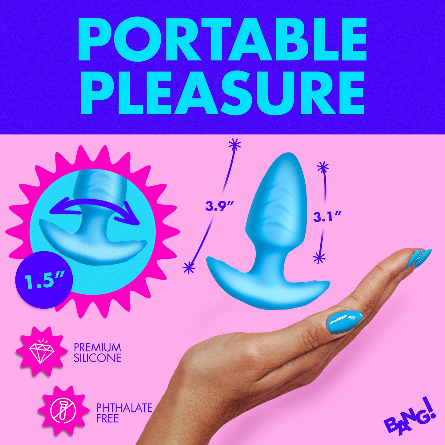 Rotating And Vibrating Silicone Butt Plug - Blue