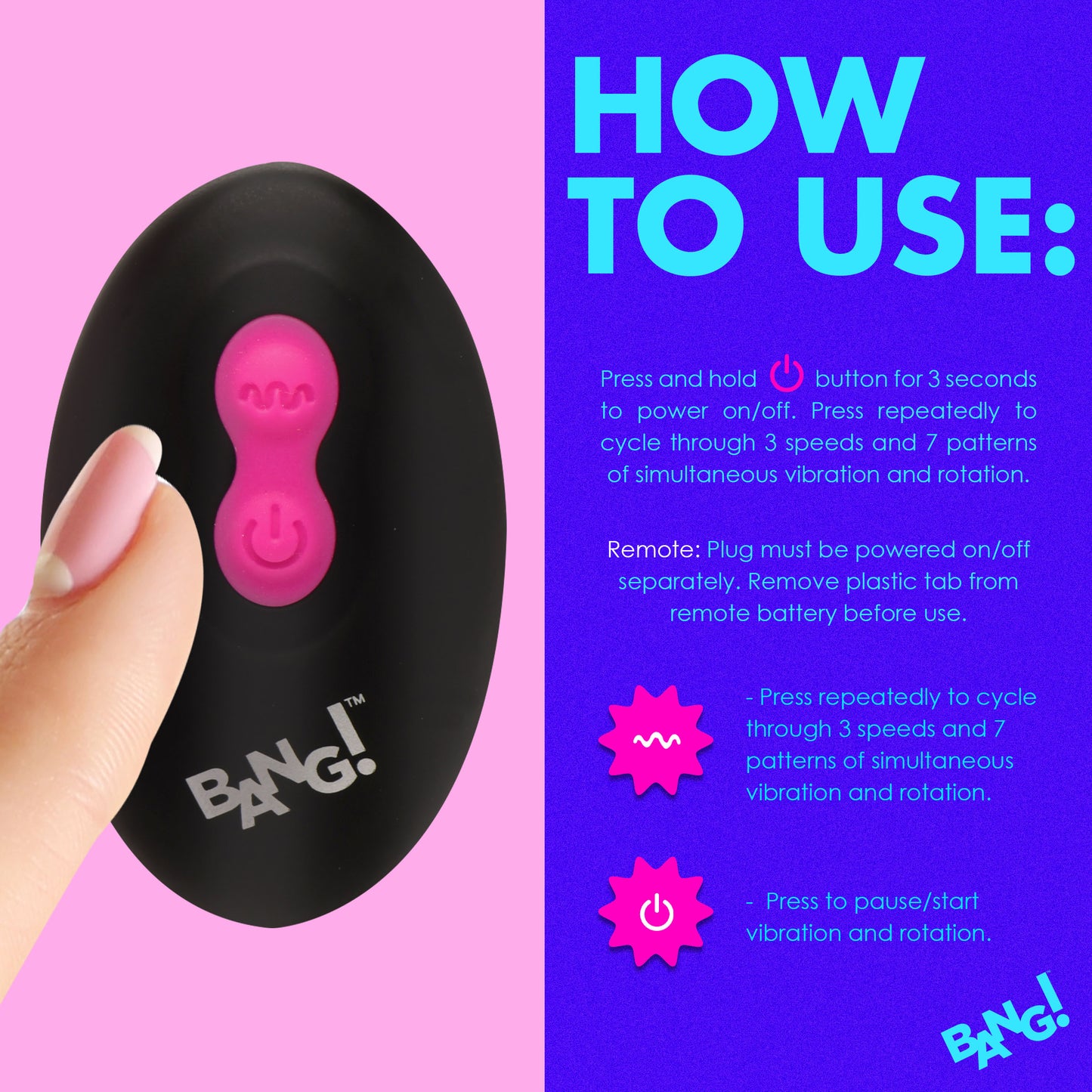 Rotating And Vibrating Silicone Butt Plug - Pink