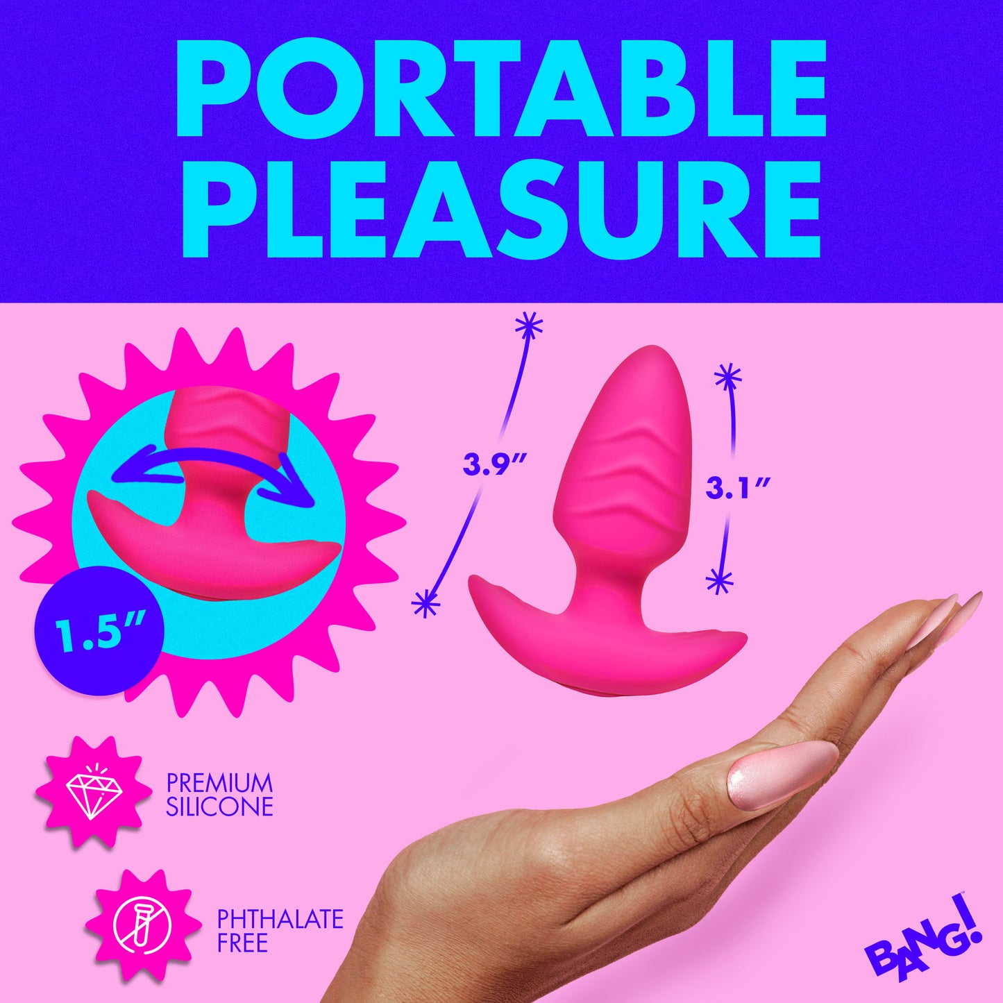 Rotating And Vibrating Silicone Butt Plug - Pink