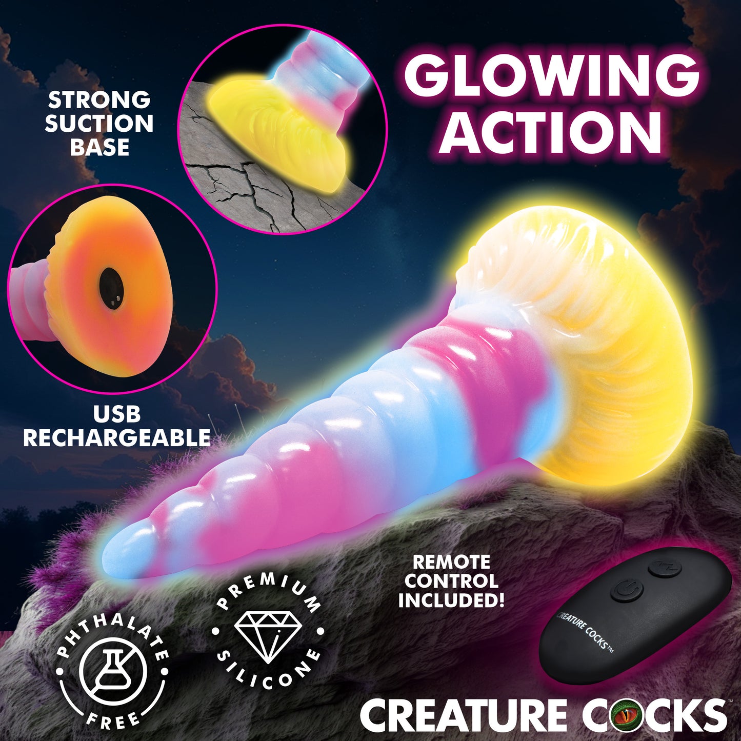 Unicorn Glow-in-the-dark Vibrating Silicone Dildo