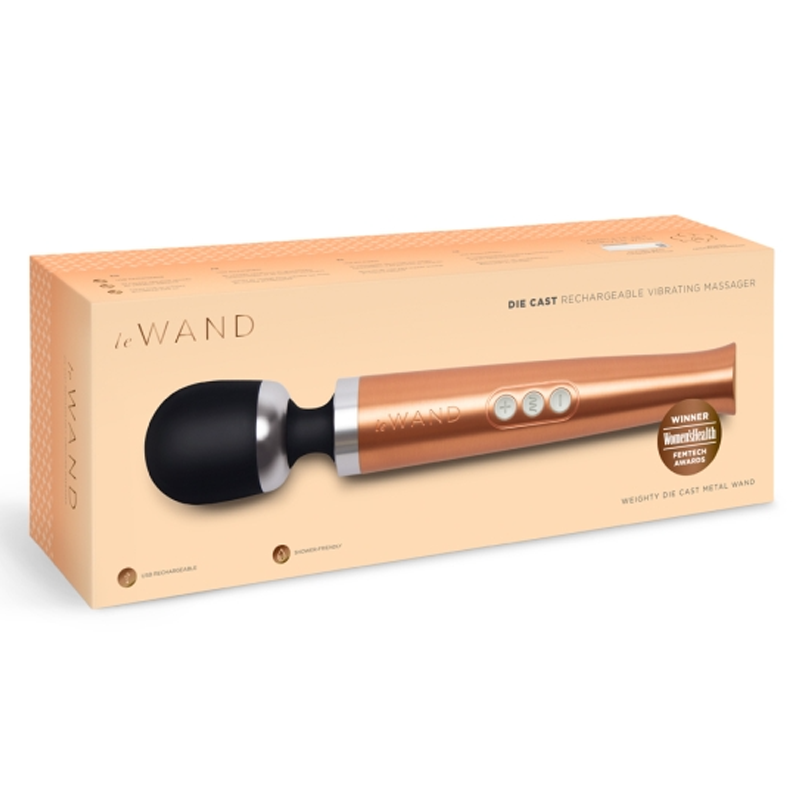Die Cast Rechargeable Vibrating Massager - Rose Gold wand, massager, vibrator, women, sex toy, adult toy, vibe, hitachi